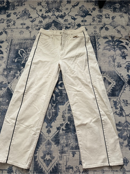 MOTHER Denim - MOTHER Cream Wide-Leg Jeans with Black Side Piping